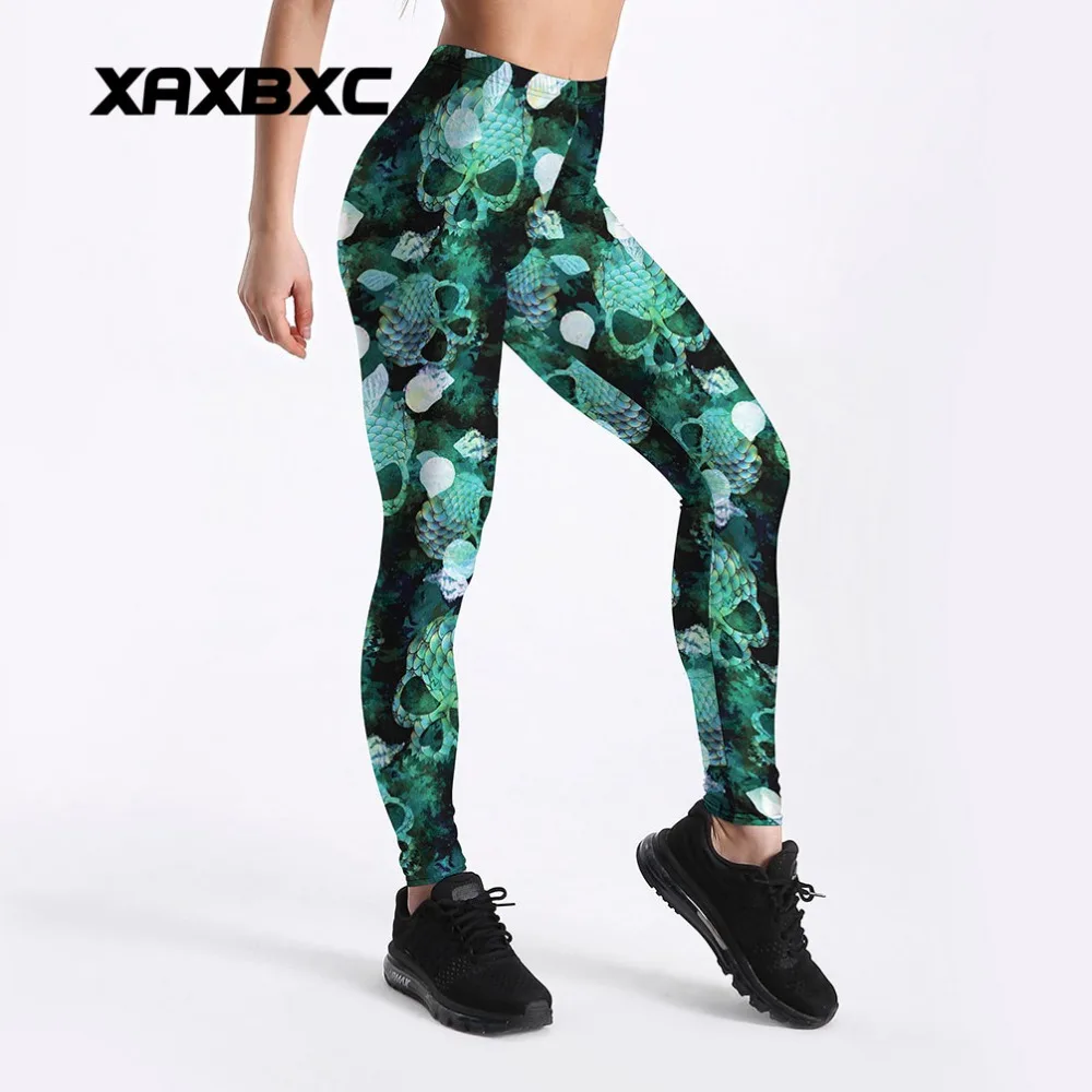 

XAXBXC 4056 Mermaid Scale Skull Prints Fitness Workout Push Up Women Leggings Slim Sexy Female Pencil Pants Plus Size