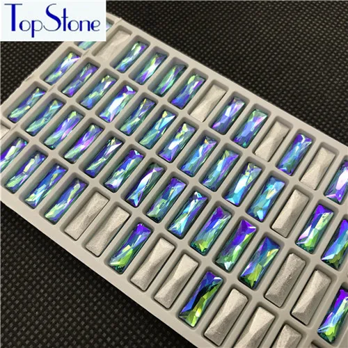 TopStone AB цвета 60 шт. 5x15 мм багет стекло кристалл прямоугольник стразы для одежды аксессуары - Цвет: aquamarine ab