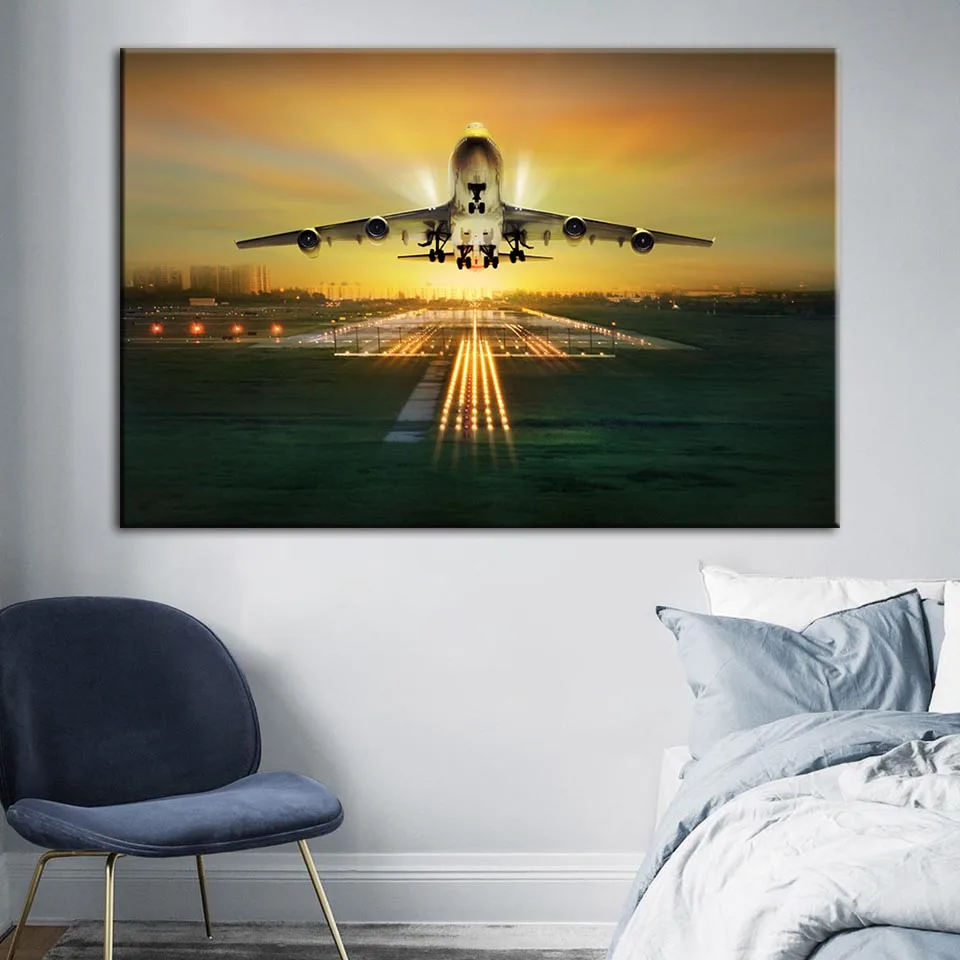 Картины на холсте домашнее украшение картина с самолетом закат постер с пейзажом современные HD принты настенная модульная художественная