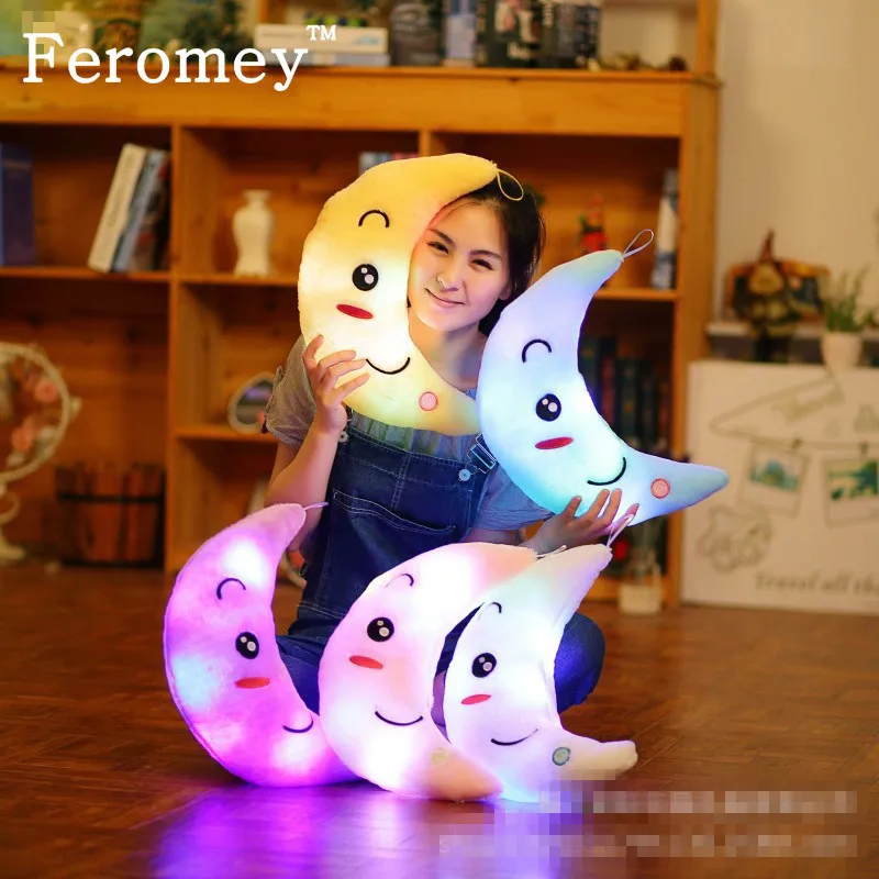 

Colorful Flashing Moon Plush Toys Sleep Luminous Led Light Cushion Pillow Plush Moon Doll Birthday Christmas Gifts For Kids