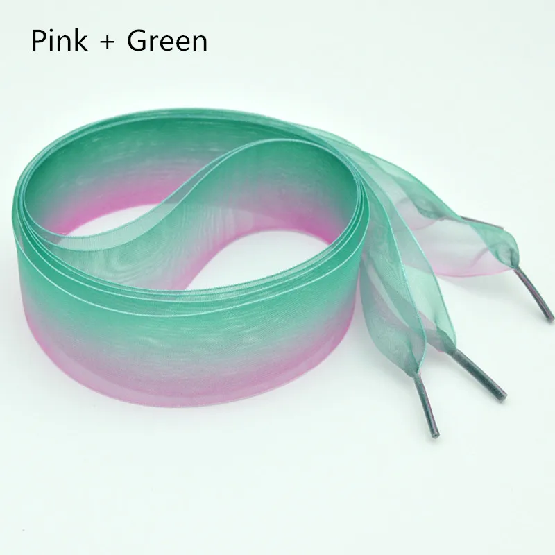4 см шифона органзы градиент цвета шнурки 80/100/120/160 см длина Сникеры с бантом спортивная обувь Белая обувь шнурки - Цвет: Pink Green Gradient