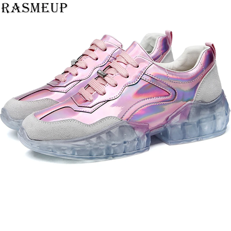 

RASMEUP Crystal Sneakers Women 2019 Flat Women's Platform Sneaker Fashion Comfortable Trainers Woman Glitter Shoes Pink Silver