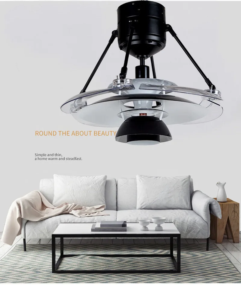 

New LED with Fan with Light Creative Simple Fan Light Invisible Fan Light Black Ceiling Fan