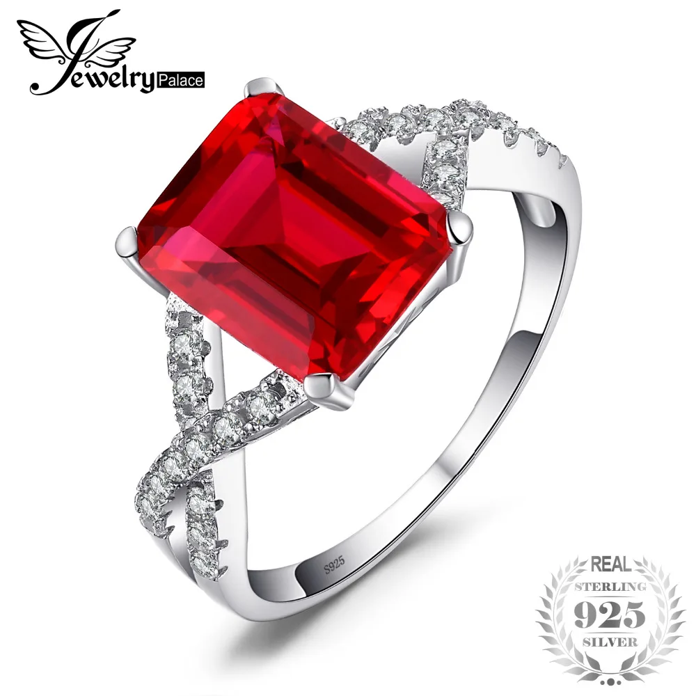 

JewelryPalace 4.6ct Red Created Ruby Promise Ring 925 Sterling Silver Rings Statement Fine Jewelry for Women Fashion On Sale