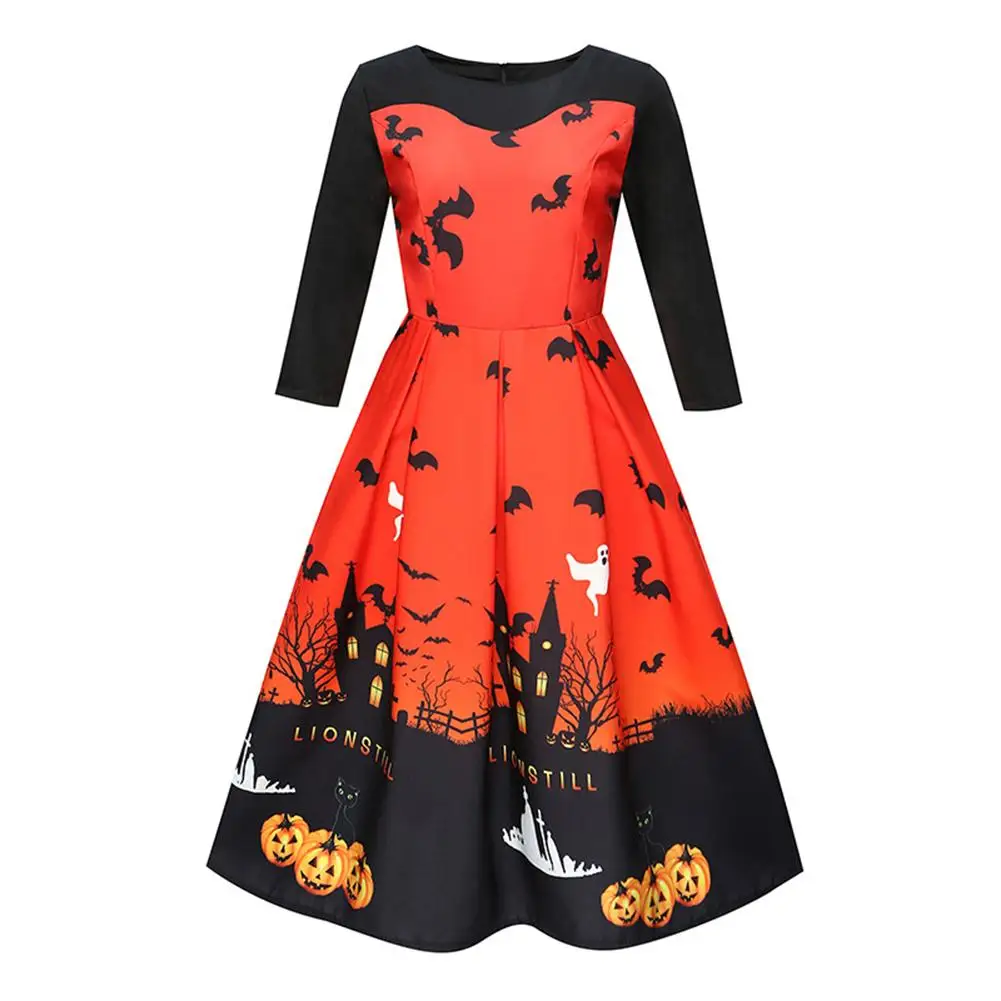 Для женщин ретро платье 50 s 60 Винтаж Хэллоуин качели Feminino Vestidos с круглым вырезом