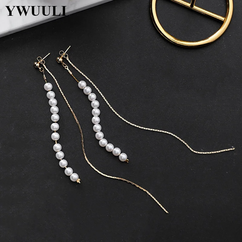 Korean Style Elegant Simulated Pearl Tassel Earrings for Women Long ...