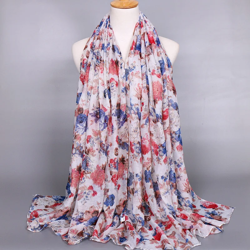 10 шт./партия, цветочный принт для девочек, вискоза, хиджаб шарф платок, мусульманский осенний популярный удлиненный глушитель шарф-вуаль из хлопка/шарф, 6 цветов