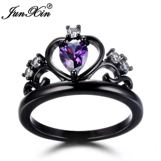 junxin male female crown ring green blue red purple cz ring vintage black gold wedding rings - Green Wedding Rings junxin male female crown ring green blue red purple cz ring vintage black gold wedding rings - Green Wedding Rings