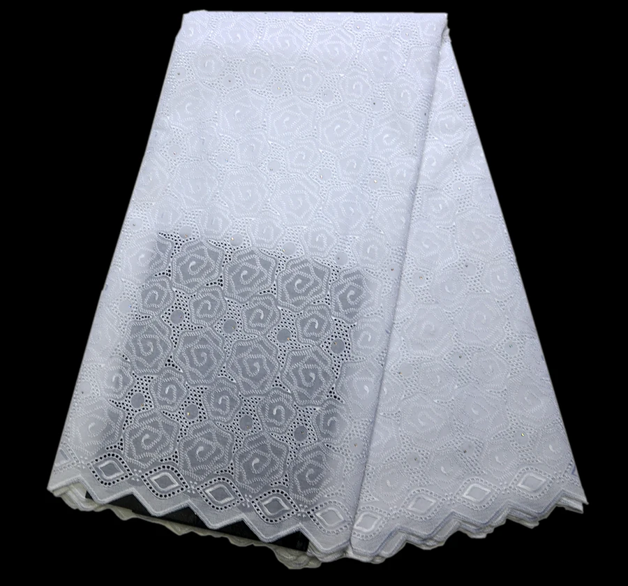 

African Swiss Voile Lace High Quality Nigerian Wedding Lace Fabrics/ 5 Yards 100% Cotton Stones swiss lace with Stones