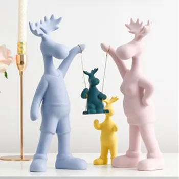 

European Style Macarons Series Elk A Family Of Four Warm And Sweet Resin Ornaments Personality Valentine's Day Gift X894