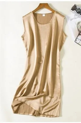 

Temperament 2018 Silky Satin color all-match OL fan silk silk sleeveless dress size loose backing