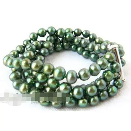

FREE SHIPPING HOT sell new Style >>>>4strands 8mm Green Round Freshwater Pearl Bracelet