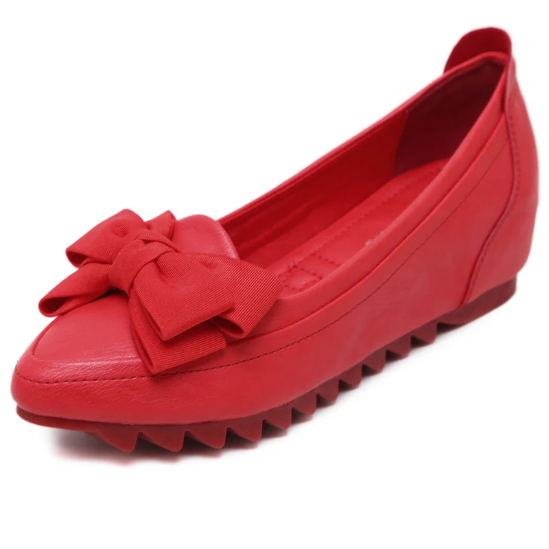 Г. Новая женская кожаная обувь с микрофиброй, размер 33-42, Дамская офисная модная трехслойная кожаная обувь с цветком Нескользящая женская обувь на плоской подошве - Цвет: Красный