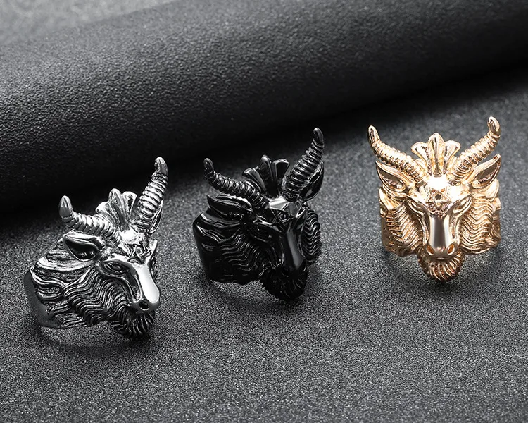 

3 Colors Fashion Inverted Pentagram Satanic Goat Sheep Head Finger Ring For Men's Punk Biker Rock Gothic Jewelry Drop Shipping