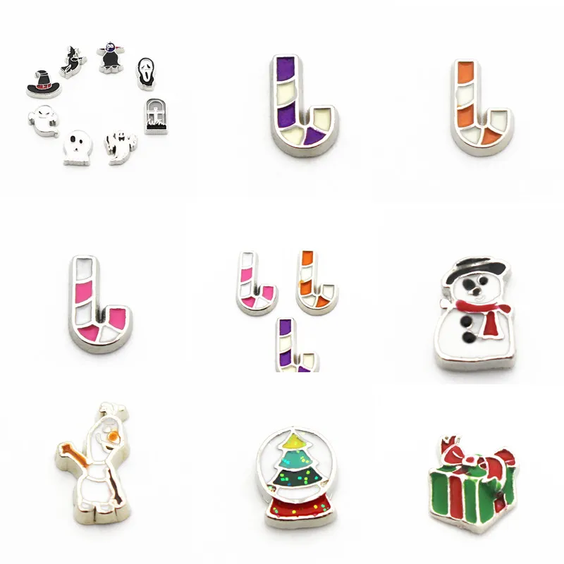 

Hot selling 10pcs/lot Christmas trees snowman floating charms living glass floating memory locket charms jewelry