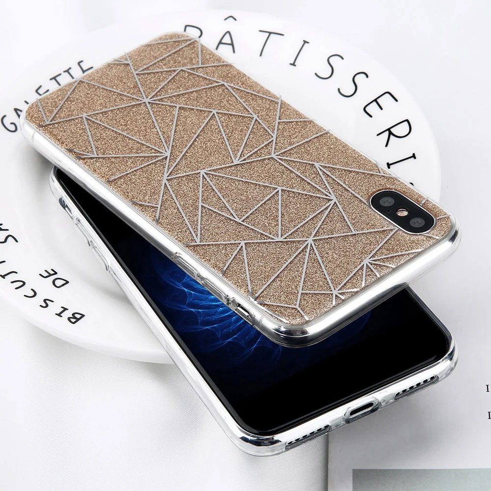 Phone - Glitter Bling Powder Phone Case For iPhone X Geometric Lines Hard PC Back Cover Cases For iPhone 8 7 6 6s Plus 5 5s SE