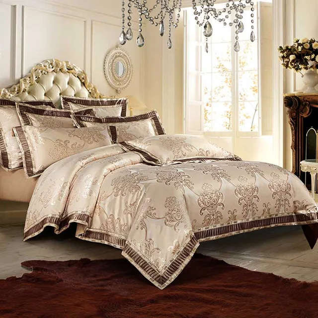 Luxury Gray gold Jacquard bedding sets duvet cover set Silk Cotton