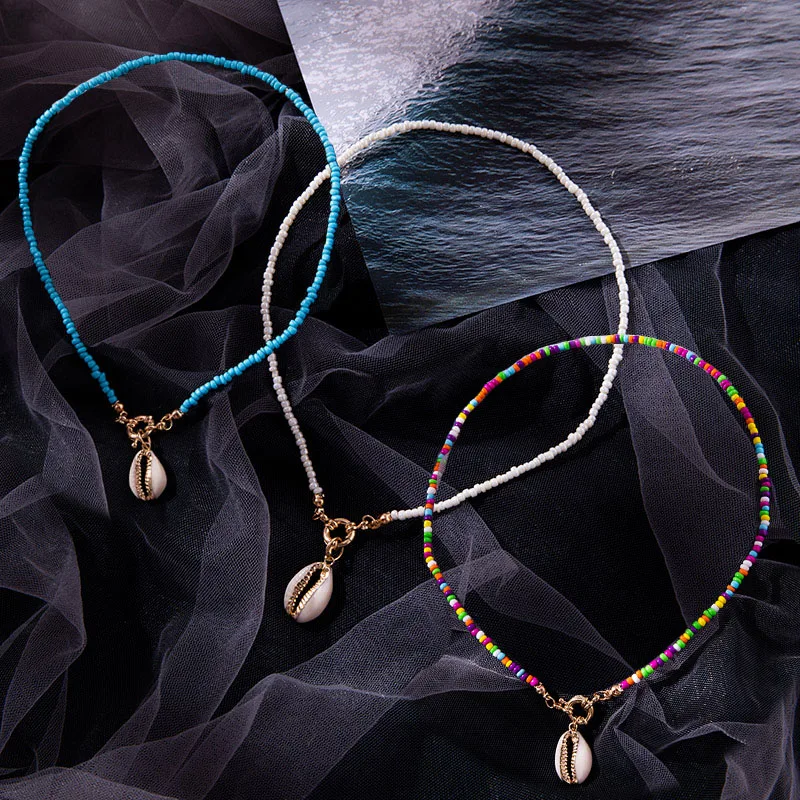 

New Colorful Seed Beads Choker Shell Necklaces For Women Trendy Bohemian Summer Chic Conch Necklace Pendant Wedding Gifts