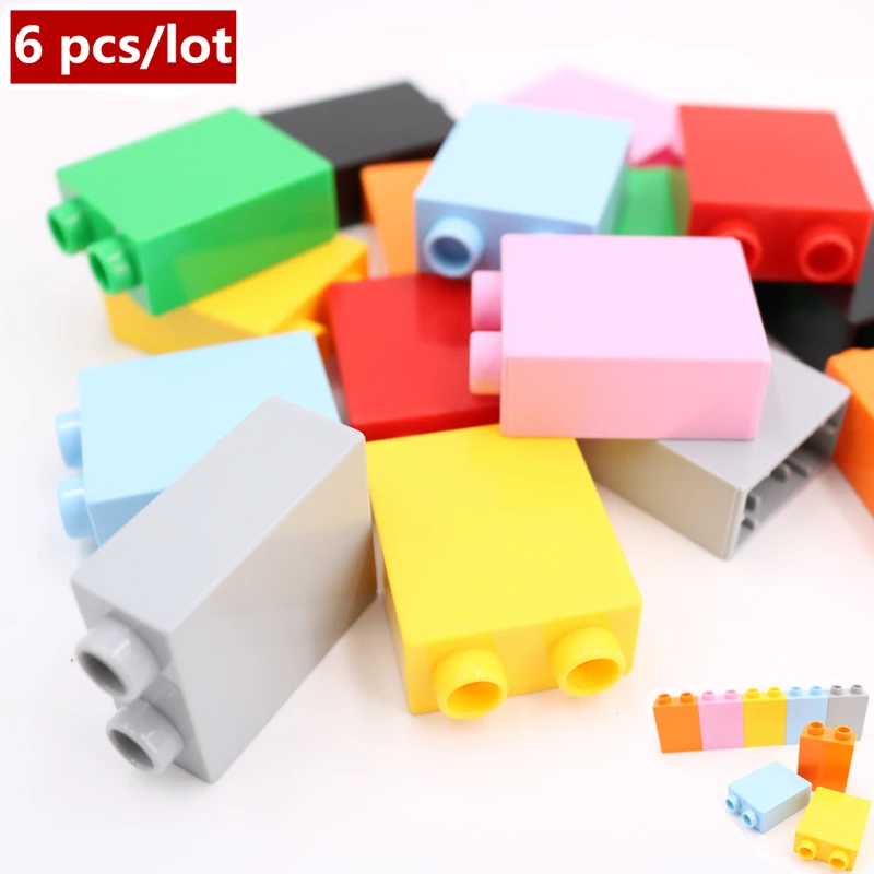 

Diy 6pcs/lot 1X2dots High Duploe Bricks Large Particle Building Blocks Accessory Duploed Toys For Children Gifts