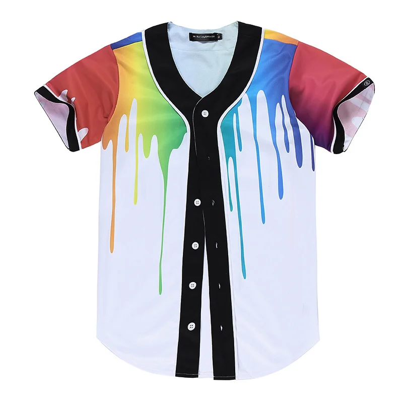 New 3D Baseball T shirt Rainbow Oil Painting Drips Printed Tops Men