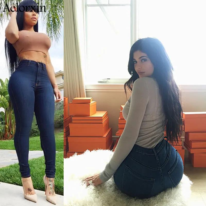 2019 Slim Jeans for Women Skinny High Waist Jeans Woman Blue Denim Pencil Pants Stretch Waist Women Jeans Pants Calca Feminina
