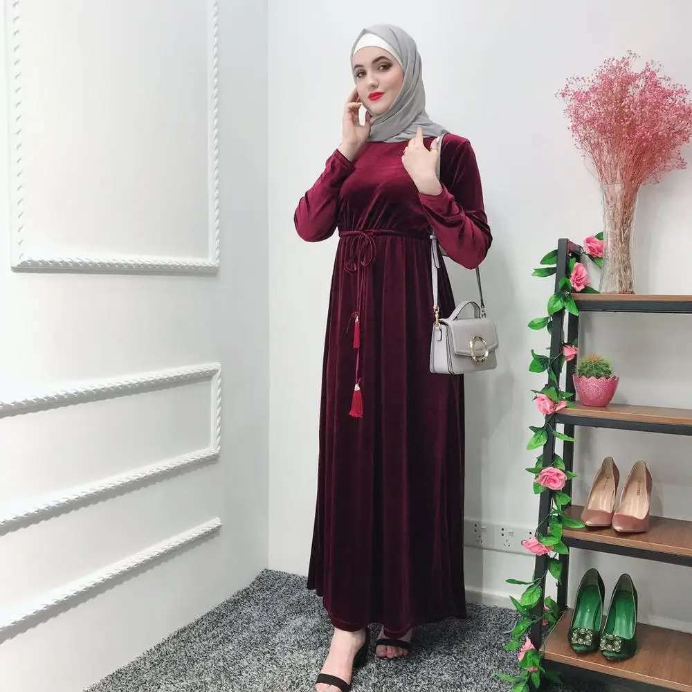 Элегантные мусульманские вельветовые платья Abaya Jubah одежда для Среднего Востока
