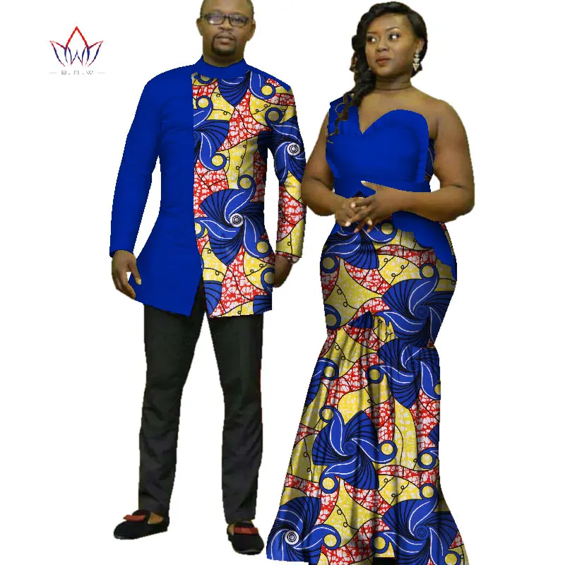 Африканская одежда с принтом для пары, Дашики, элегантные женские вечерние платья и мужские рубашки, хлопковая африканская одежда WYQ125 - Цвет: 11