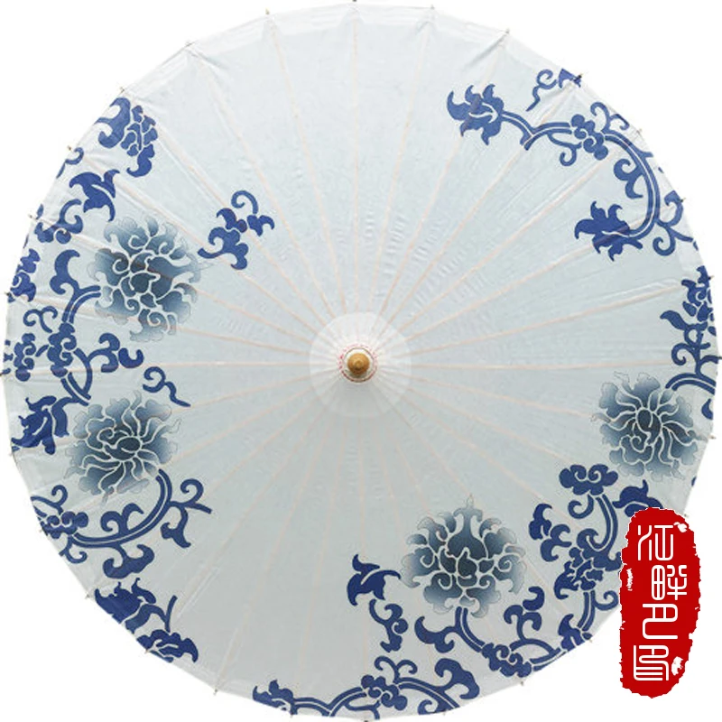 

Cheongsam Costume Oil Paper Umbrella Dance Decoration Props Umbrella Blue and White Porcelain Cosplay Parasol Party Hanging