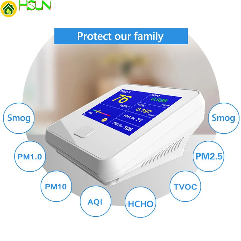 

Air Pollution Monitor 6 In 1 Multi-function Laser Sensor Smart Calibration PM2.5 PM10 PM1.0 Air Quality Monitor Gas Analyzer