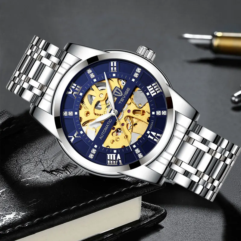 TEVISE Top Luxury Brand Mens Automatic Watches Men Stainless steel Skeleton Mechanical Wristwatch Relogio Masculino