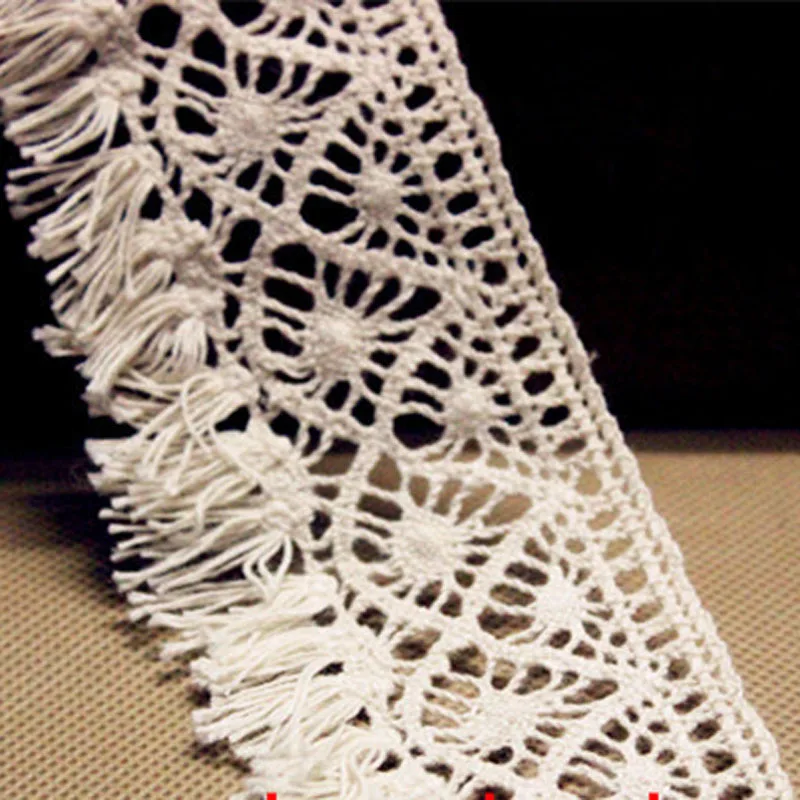 15Yards Cotton White Tassel Lace Crocheted Fringe Lace Trims For DIY