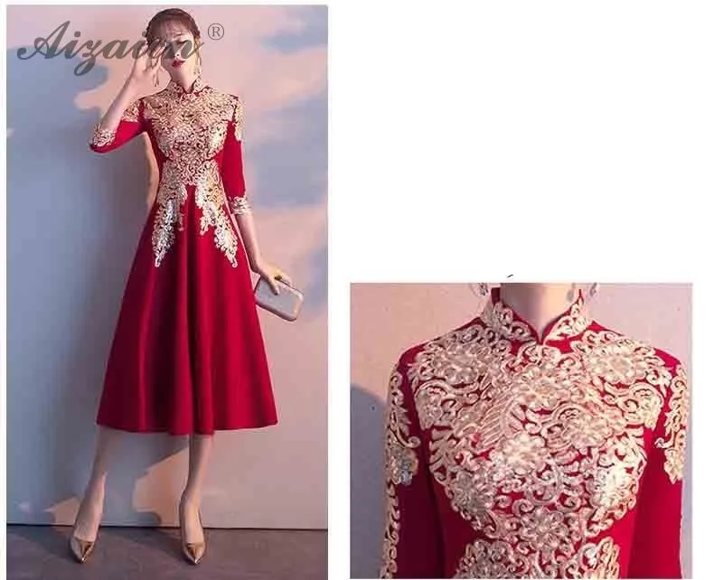 Красный традиционное китайское свадебное платье Qipao Женщины розовая одежда Мода Девушки Cheongsam хлопок A-Line плюс размер вечерние платья