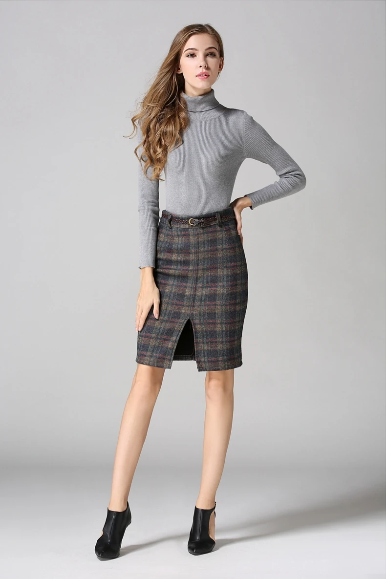 2016 new winter slim all match lattice skirt, hobble skirt with braid