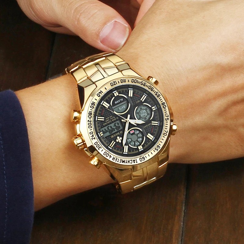 WWOOR Relogio Masculino золотые мужские наручные часы золотые мужские s часы лучший бренд класса люкс светодиодный цифровой водонепроницаемый мужские часы