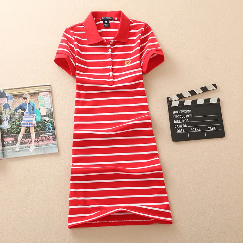 

Baharcelin Embroidery Striped Polos Casual Dresses De Festa T Shirt Femme Summer Tops Clothing One piece Dress Ete Vestidos