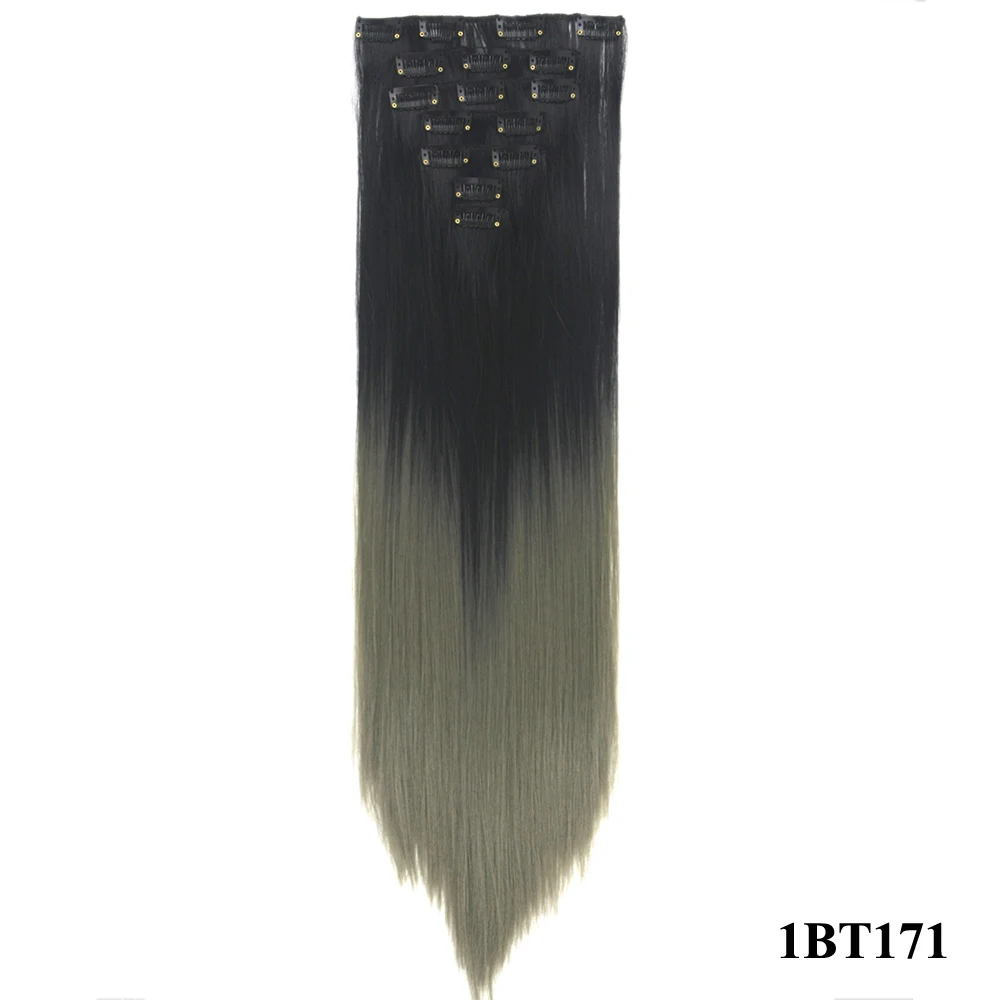 Soowee 7 шт./компл. длинные прямые серый светлые шиньоны Синтетические пряди для наращивания волос клип в полной голова Мега аксессуары для волос Головные уборы - Цвет: P1B/30