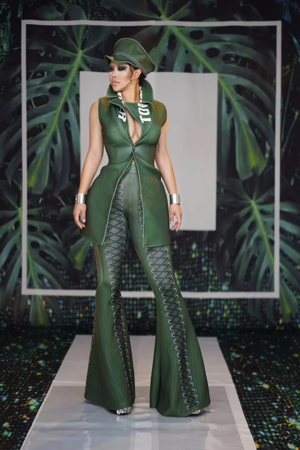 Сексуальный сценический костюм женская зеленая куртка расклешенные брюки знаменитый день рождения карнавальный наряд костюм Go-Go костюмы одежда в стиле рейв DT1172