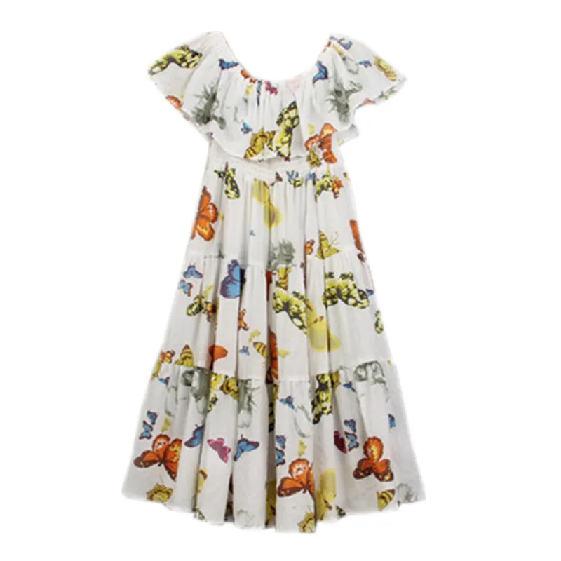 197 30 De Réduction4 à 14 Ans Enfants Adolescent Grandes Filles Summber Papillon Imprimé épaule Dénudée Bohème Plage Robe Décontracté Robes