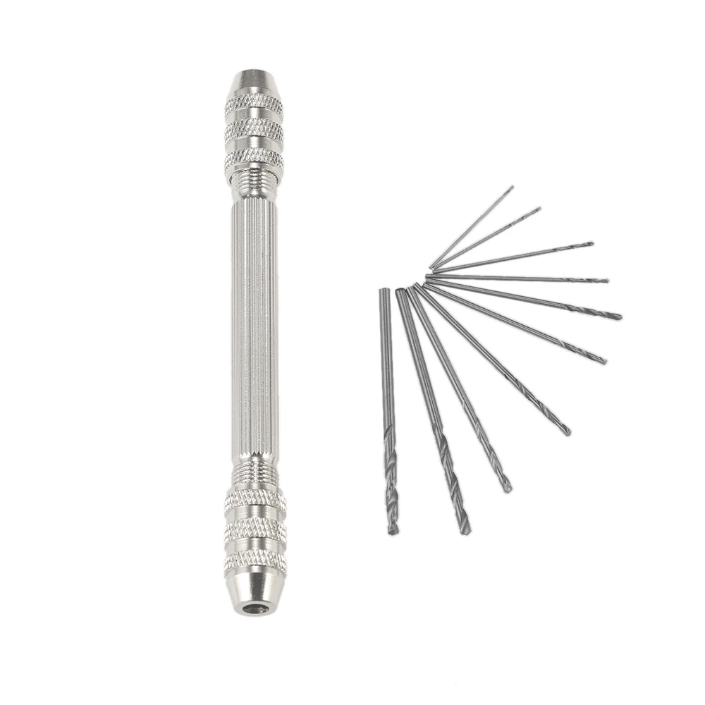 

Professional Mini Hand Drill Set with 10pcs High-speed Steel Twist Drill Bit Set Holder Double Chuck Hand Drill Little Pin Vise