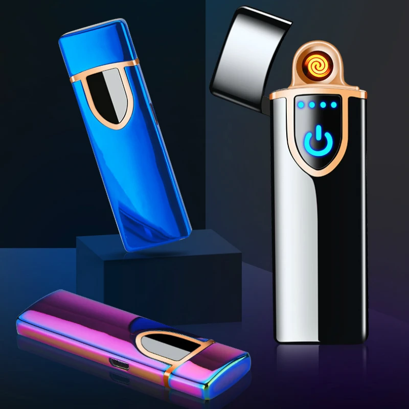 

New Rechargeable Lighter Double Side Heating Wire Torch USB Lighter Electric Cigarette Lighters Metal Fingerprint Touch mecheros