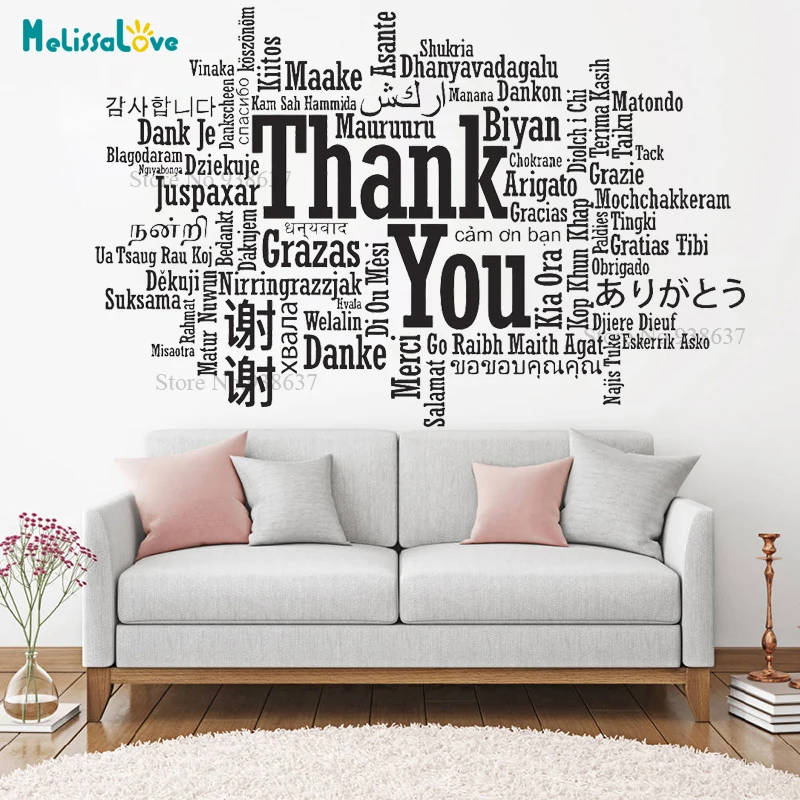 

Thank You phrases Stickers Many country language Reception Sign Decal Window decor Removable Vinyl Wall Sticker BA102