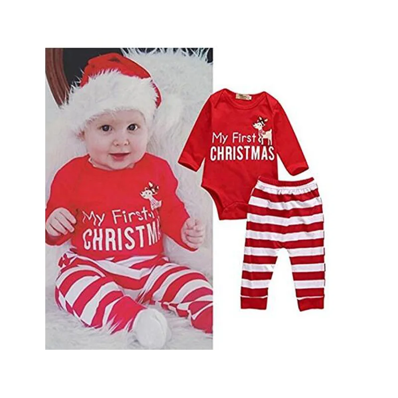 

Oklady Christmas Outfits Baby Boys Girls My First Christmas Rompers with Xmas Hat Clothes Set