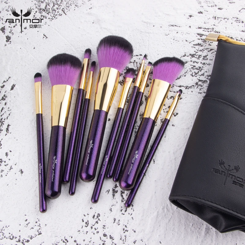 

Anmor 10 PCS Makeup Brushes Essential Powder Foundation Eyeshadow Makeup Brushes Set with Stand-up Makeup Bag maquillage