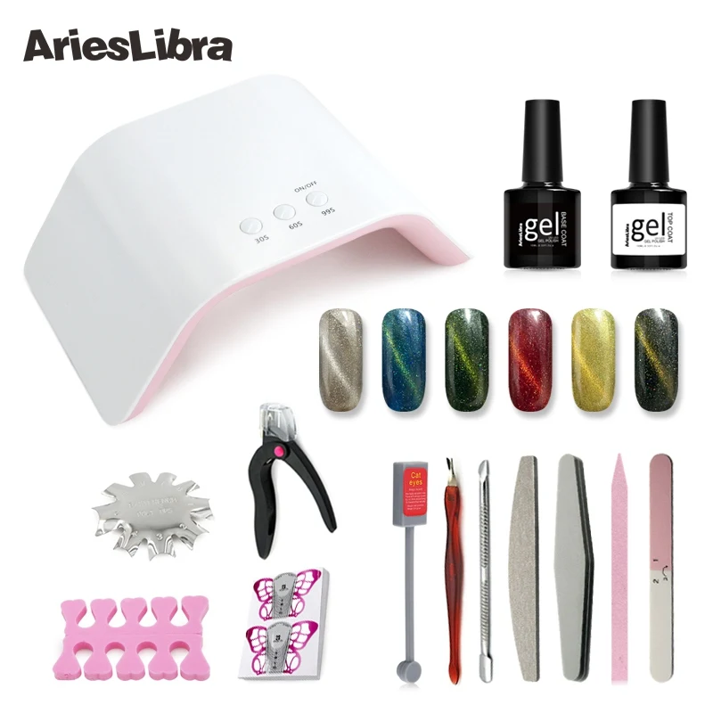 

AriesLibra 7 Designs Nail Art Manicure Set Nail Kit Set 6 color UV Gel Polish 24W USB Charge Led Lamp Dryer Nail File Tools