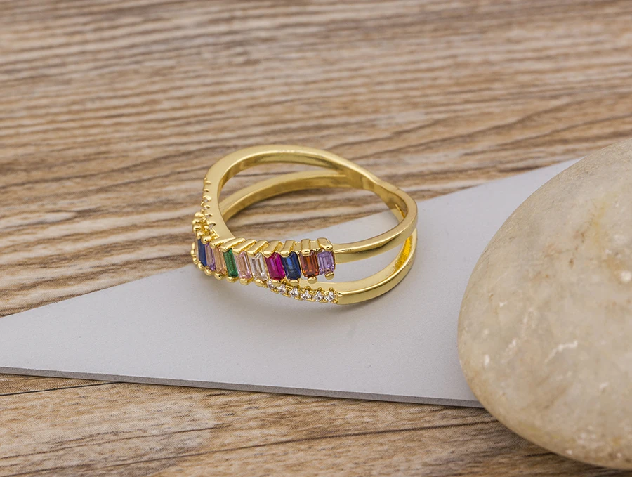 Высокое качество модные Медные CZ радужные кольца х крестообразной формы очаровательные свадебные браслеты для женщин вечерние оригинальные ювелирные изделия