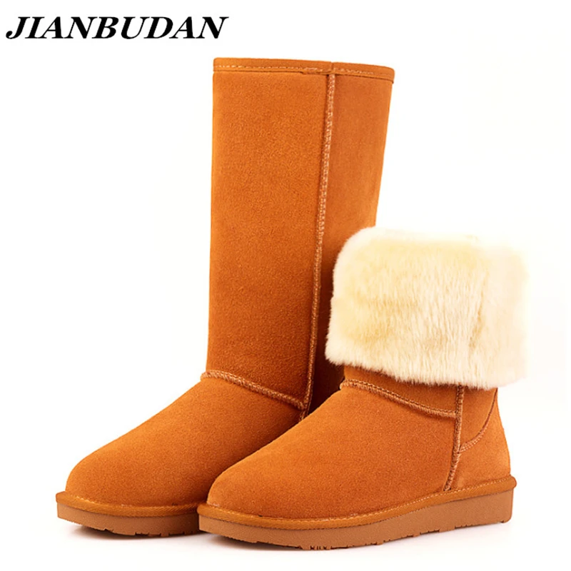 Meilleur Haute bottes en cuir de Haute Qualité non slip plat à fond raquettes 2018 nouvelle femelle neige bottes marque de haute qualité coton bottes