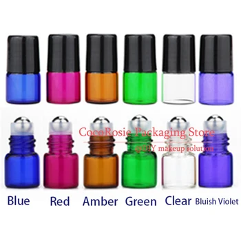 

50pcs/lot 1ml,2ml coloful empty roll on bottle essential oil bottle small glass essential oil roller bottle for perfume