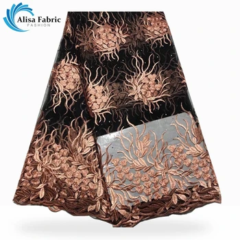 

New Arrive African Lace Fabric Embroider Nigeria Guipure Lace With Beads And Stones 5 Yards/pcs French Tulle Lace For Wedding