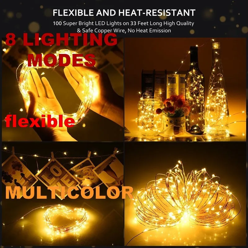 

8 modes multicolor Solar Wire String lights Fairy 10M 20M Solar Rechargeable Outdoor LED Holiday light Wedding Christmas Garden