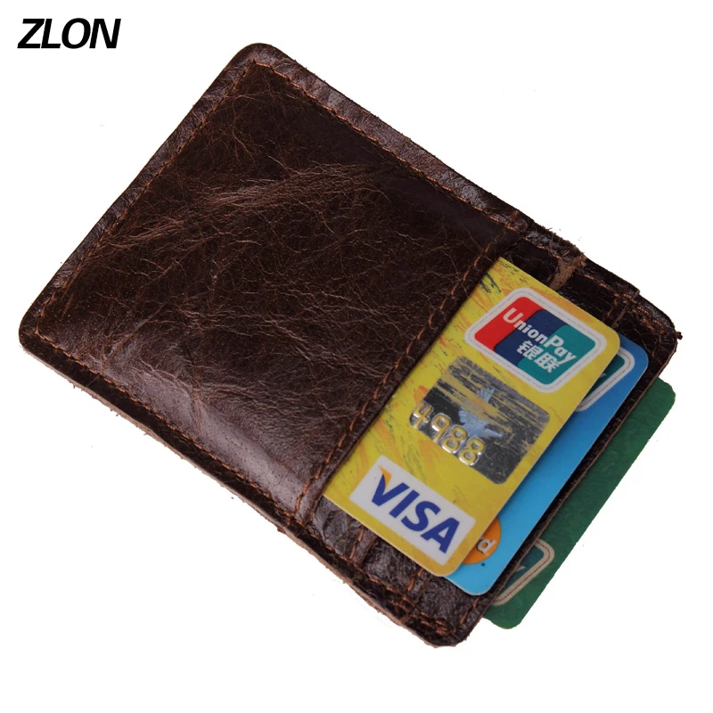 

ZLON New Men Unisex Oil Wax Leather Business Casual Credit Card ID Holder Simple Fashion Leather Card Holder Thin Card Bag K142